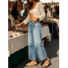 image:imageCHARTOU Women Floral Boho Wide Leg Denim Pants Summer Back Elastic Waist Crop Baggy Paisley JeansBlue