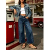 image:imageCHARTOU Women Floral Boho Wide Leg Denim Pants Summer Back Elastic Waist Crop Baggy Paisley JeansDark Blue