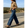 image:imageCHARTOU Women Floral Boho Wide Leg Denim Pants Summer Back Elastic Waist Crop Baggy Paisley JeansDark Blue