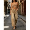 image:imageCHARTOU Women Floral Boho Wide Leg Denim Pants Summer Back Elastic Waist Crop Baggy Paisley JeansKhaki