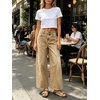 image:imageCHARTOU Women Floral Boho Wide Leg Denim Pants Summer Back Elastic Waist Crop Baggy Paisley JeansKhaki