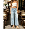 image:imageCHARTOU Women Floral Boho Wide Leg Denim Pants Summer Back Elastic Waist Crop Baggy Paisley JeansLight Blue