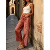 image:imageCHARTOU Women Floral Boho Wide Leg Denim Pants Summer Back Elastic Waist Crop Baggy Paisley JeansRed