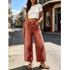 image:imageCHARTOU Women Floral Boho Wide Leg Denim Pants Summer Back Elastic Waist Crop Baggy Paisley JeansRed
