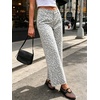 image:imageCHARTOU Women Leopard Wide Leg Jeans Baggy Elastic Waist Frayed Hem Denim Cheetah Print Pants with PocketsGrey