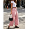 image:imageCHARTOU Women Leopard Wide Leg Jeans Baggy Elastic Waist Frayed Hem Denim Cheetah Print Pants with PocketsPink