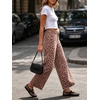 image:imageCHARTOU Women Leopard Wide Leg Jeans Baggy Elastic Waist Frayed Hem Denim Cheetah Print Pants with PocketsWine