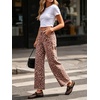 image:imageCHARTOU Women Leopard Wide Leg Jeans Baggy Elastic Waist Frayed Hem Denim Cheetah Print Pants with PocketsWine