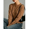 image:imageCHARTOU Women Polka Dot Cardigan Sweater Crewneck Button Down Long Sleeve Crop KnitwearBrown