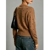 image:imageCHARTOU Women Polka Dot Cardigan Sweater Crewneck Button Down Long Sleeve Crop KnitwearBrown