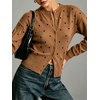 image:imageCHARTOU Women Polka Dot Cardigan Sweater Crewneck Button Down Long Sleeve Crop KnitwearBrown