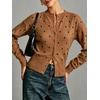 image:imageCHARTOU Women Polka Dot Cardigan Sweater Crewneck Button Down Long Sleeve Crop KnitwearBrown