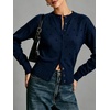 image:imageCHARTOU Women Polka Dot Cardigan Sweater Crewneck Button Down Long Sleeve Crop KnitwearNavy Blue