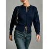 image:imageCHARTOU Women Polka Dot Cardigan Sweater Crewneck Button Down Long Sleeve Crop KnitwearNavy Blue