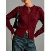 image:imageCHARTOU Women Polka Dot Cardigan Sweater Crewneck Button Down Long Sleeve Crop KnitwearWine