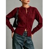 image:imageCHARTOU Women Polka Dot Cardigan Sweater Crewneck Button Down Long Sleeve Crop KnitwearWine