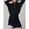 image:imageCHARTOU Women Sweater Skirt Sets 2 Pieces Outfits Half Zipper Pullover Sweater and Knit Pleated Mini SkirtBlack