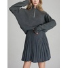 image:imageCHARTOU Women Sweater Skirt Sets 2 Pieces Outfits Half Zipper Pullover Sweater and Knit Pleated Mini SkirtGrey