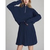 image:imageCHARTOU Women Sweater Skirt Sets 2 Pieces Outfits Half Zipper Pullover Sweater and Knit Pleated Mini SkirtNavy