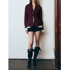image:imageCHARTOU Women V Neck Cardigan Sweater Button Dwon Long Sleeve Cinched Waist Knitted Cardigan TopWine Red