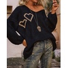 image:imageCHARTOU Women V Neck Off Shoulder Knit Sweater Fall Casual Heart Graphic Oversized Pullover Sweater JumpersBlack