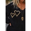 image:imageCHARTOU Women V Neck Off Shoulder Knit Sweater Fall Casual Heart Graphic Oversized Pullover Sweater JumpersBlack