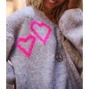 image:imageCHARTOU Women V Neck Off Shoulder Knit Sweater Fall Casual Heart Graphic Oversized Pullover Sweater JumpersGrey
