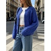 image:imageCHARTOU Womens Cable Knit Cardigan Sweater Button Down Crewneck Long Sleeve Oversized Chunky Knit Cardigan Fall CoatBlue