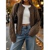 image:imageCHARTOU Womens Cable Knit Cardigan Sweater Button Down Crewneck Long Sleeve Oversized Chunky Knit Cardigan Fall CoatBrown