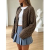 image:imageCHARTOU Womens Cable Knit Cardigan Sweater Button Down Crewneck Long Sleeve Oversized Chunky Knit Cardigan Fall CoatBrown