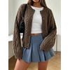 image:imageCHARTOU Womens Cable Knit Cardigan Sweater Button Down Crewneck Long Sleeve Oversized Chunky Knit Cardigan Fall CoatBrown