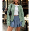 image:imageCHARTOU Womens Cable Knit Cardigan Sweater Button Down Crewneck Long Sleeve Oversized Chunky Knit Cardigan Fall CoatGreen