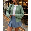 image:imageCHARTOU Womens Cable Knit Cardigan Sweater Button Down Crewneck Long Sleeve Oversized Chunky Knit Cardigan Fall CoatGreen