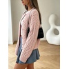 image:imageCHARTOU Womens Cable Knit Cardigan Sweater Button Down Crewneck Long Sleeve Oversized Chunky Knit Cardigan Fall CoatPink