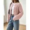 image:imageCHARTOU Womens Cable Knit Cardigan Sweater Button Down Crewneck Long Sleeve Oversized Chunky Knit Cardigan Fall CoatPink