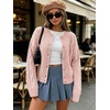 image:imageCHARTOU Womens Cable Knit Cardigan Sweater Button Down Crewneck Long Sleeve Oversized Chunky Knit Cardigan Fall CoatPink
