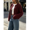 image:imageCHARTOU Womens Cable Knit Cardigan Sweater Button Down Crewneck Long Sleeve Oversized Chunky Knit Cardigan Fall CoatWine