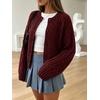 image:imageCHARTOU Womens Cable Knit Cardigan Sweater Button Down Crewneck Long Sleeve Oversized Chunky Knit Cardigan Fall CoatWine
