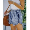 image:imageCHARTOU Womens Casual Elastic Waist Ripped Tassel Frayed Denim Shorts Zip Up Lounge Jean ShortsLight Blue