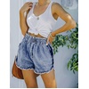 image:imageCHARTOU Womens Casual Elastic Waist Ripped Tassel Frayed Denim Shorts Zip Up Lounge Jean ShortsLight Blue