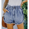 image:imageCHARTOU Womens Casual Elastic Waist Ripped Tassel Frayed Denim Shorts Zip Up Lounge Jean ShortsLight Blue