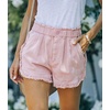 image:imageCHARTOU Womens Casual Elastic Waist Ripped Tassel Frayed Denim Shorts Zip Up Lounge Jean ShortsPink