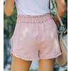 image:imageCHARTOU Womens Casual Elastic Waist Ripped Tassel Frayed Denim Shorts Zip Up Lounge Jean ShortsPink