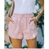 image:imageCHARTOU Womens Casual Elastic Waist Ripped Tassel Frayed Denim Shorts Zip Up Lounge Jean ShortsPink