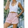 image:imageCHARTOU Womens Casual Elastic Waist Ripped Tassel Frayed Denim Shorts Zip Up Lounge Jean ShortsPink