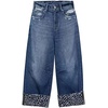 image:imageCHARTOU Womens High Waisted Wide Leg Jeans Pants Floral Print Cuffs Distressed Cropped Ankle Length Denim PantsBlue