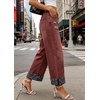 image:imageCHARTOU Womens High Waisted Wide Leg Jeans Pants Floral Print Cuffs Distressed Cropped Ankle Length Denim PantsRed