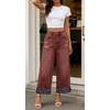 image:imageCHARTOU Womens High Waisted Wide Leg Jeans Pants Floral Print Cuffs Distressed Cropped Ankle Length Denim PantsRed
