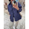 image:imageCHARTOU Womens Oversized Denim Jacket Boyfriend Cargo Jean Shacket Lapel Short Trench Coat with PocketsBlue