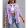 image:imageCHARTOU Womens Oversized Distressed Button Down Shacket Fringe Denim Jean JacketPurple